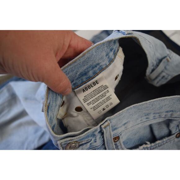 Agolde Riley High Rise Straight Crop Womens Blue Jeans Size 26 Distressed Light - Picture 4 of 5